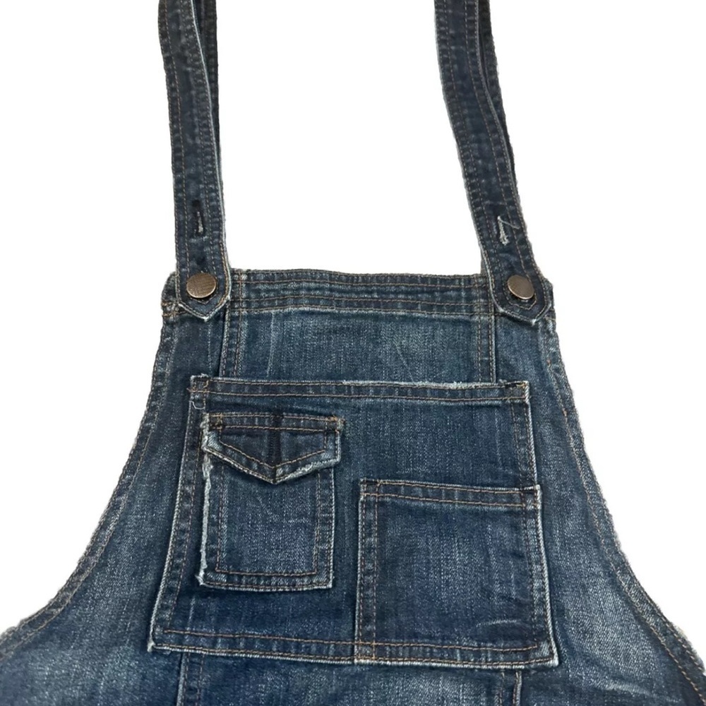 Free People Cross Back Bib Overalls Milo Distressed Blue Denim Boho Jeans Sz 28 - Picture 3 of 7